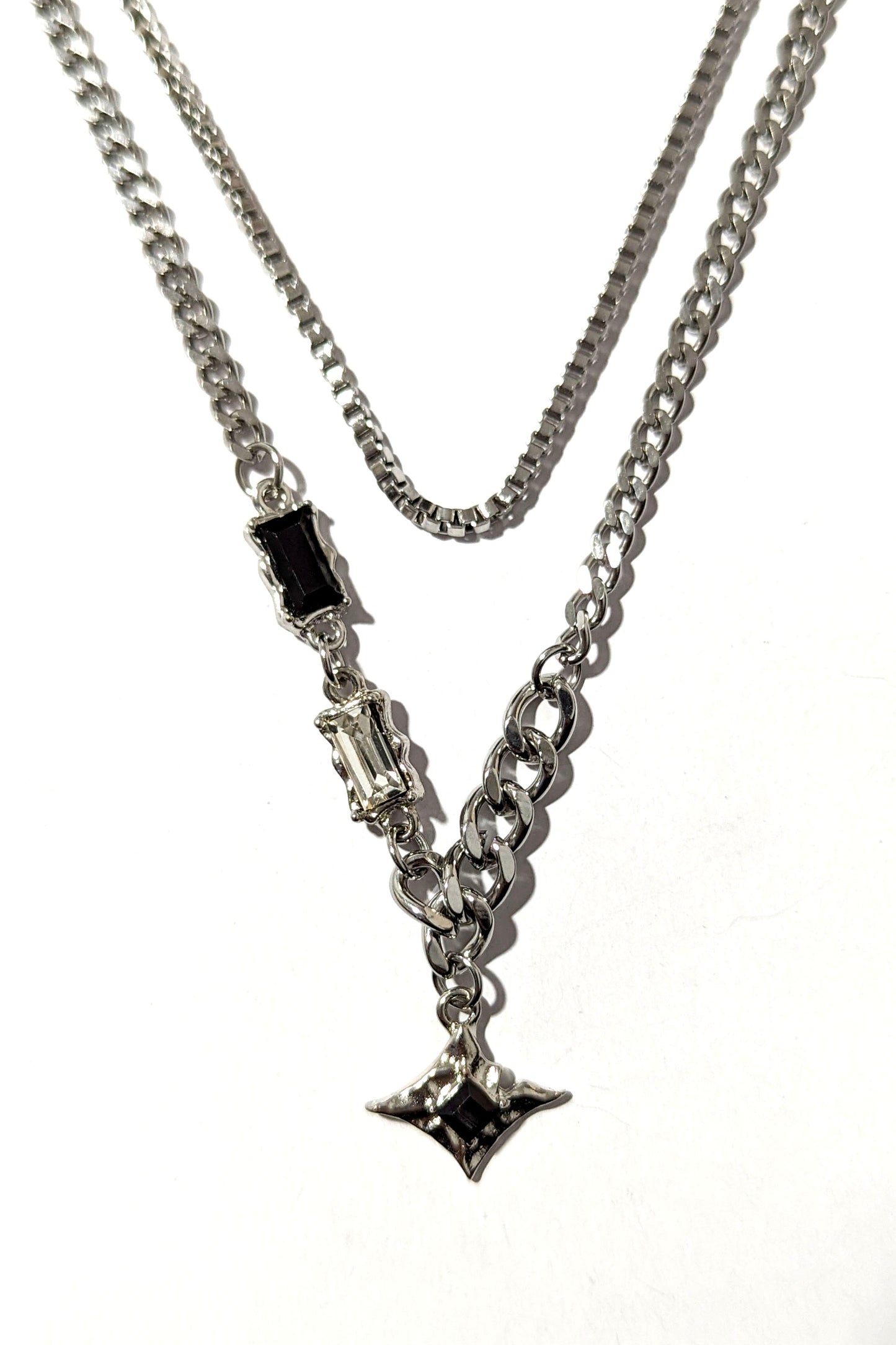 Silver Double Chain Diamond Necklace