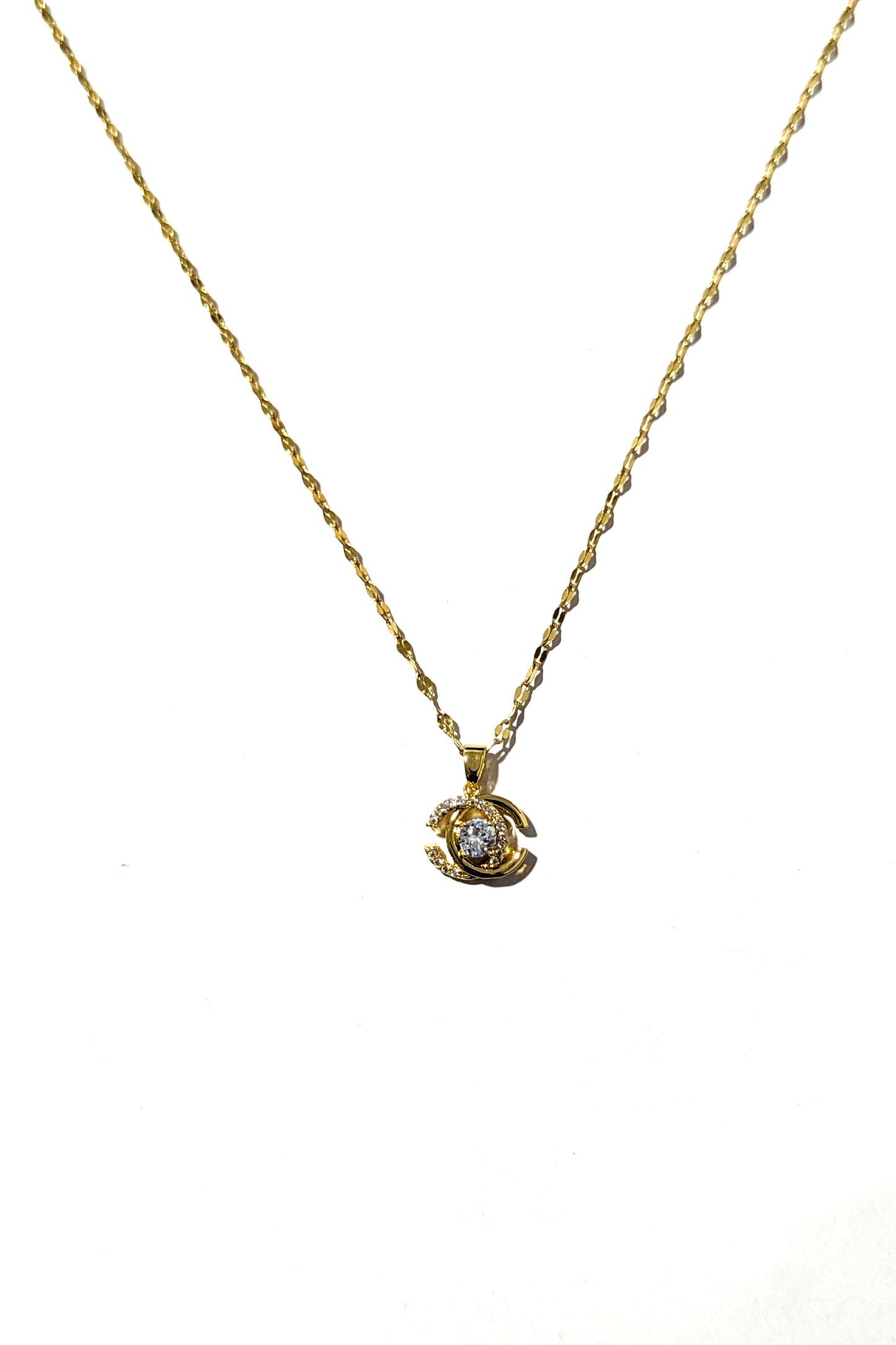 Gold Centre Diamond 'C' Necklace