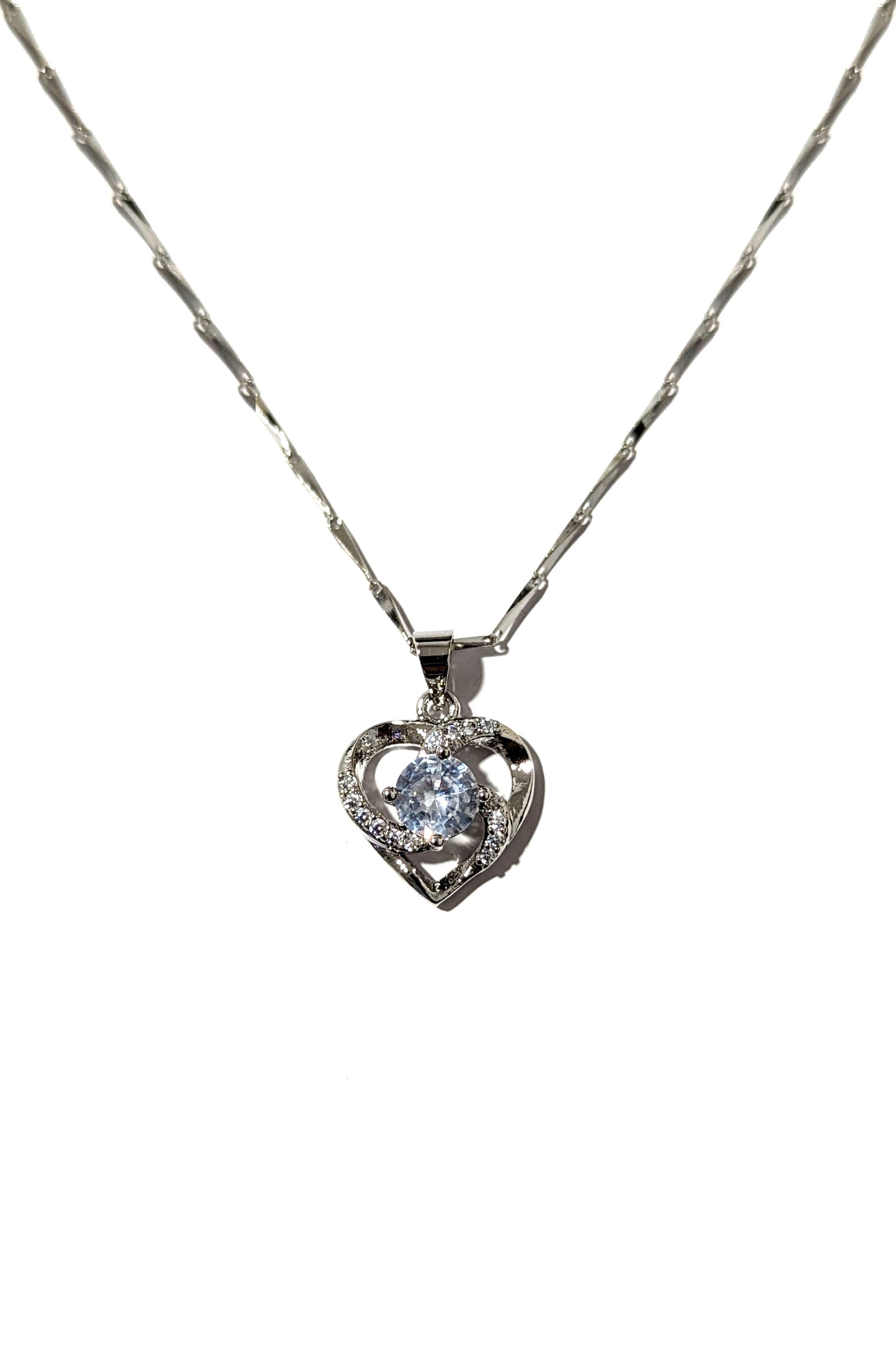 Silver Heart Crystal Necklace