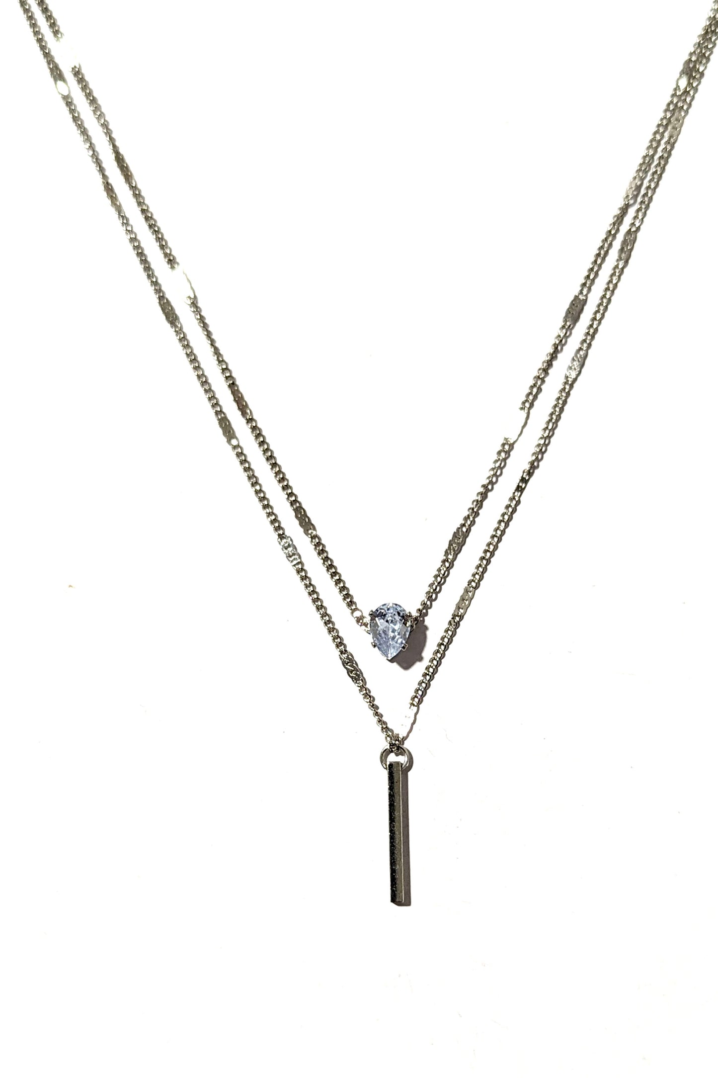 Silver Gem Double Necklace