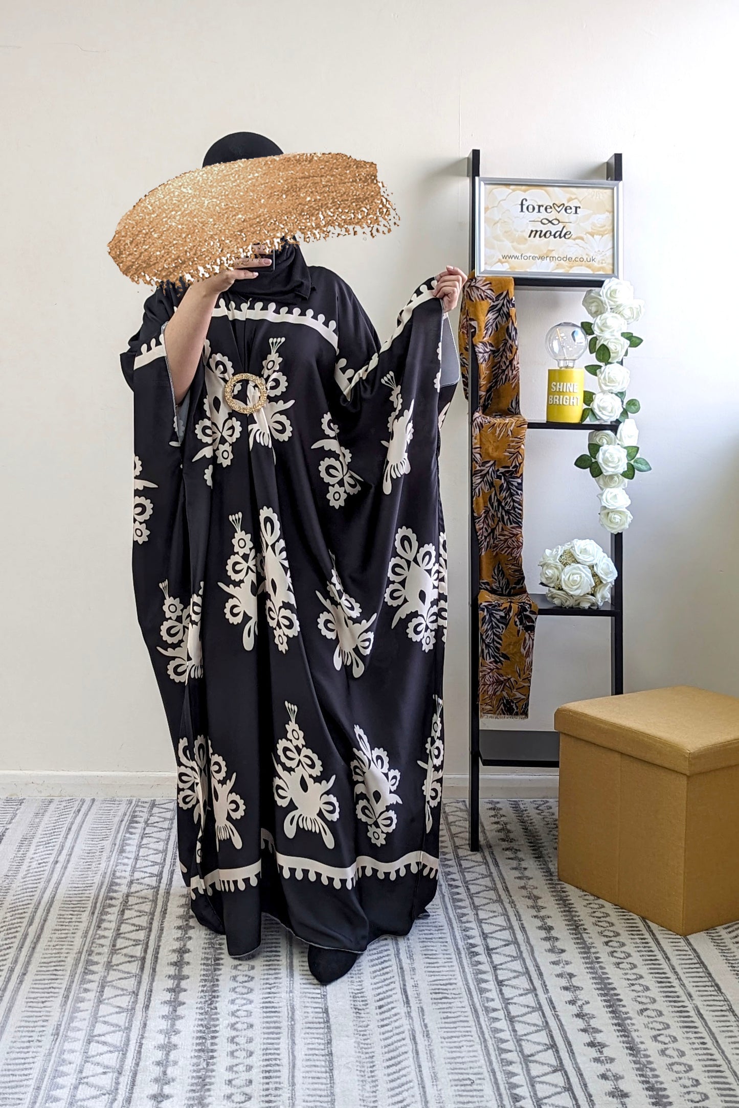 Black Damask Satin Batwing Dress