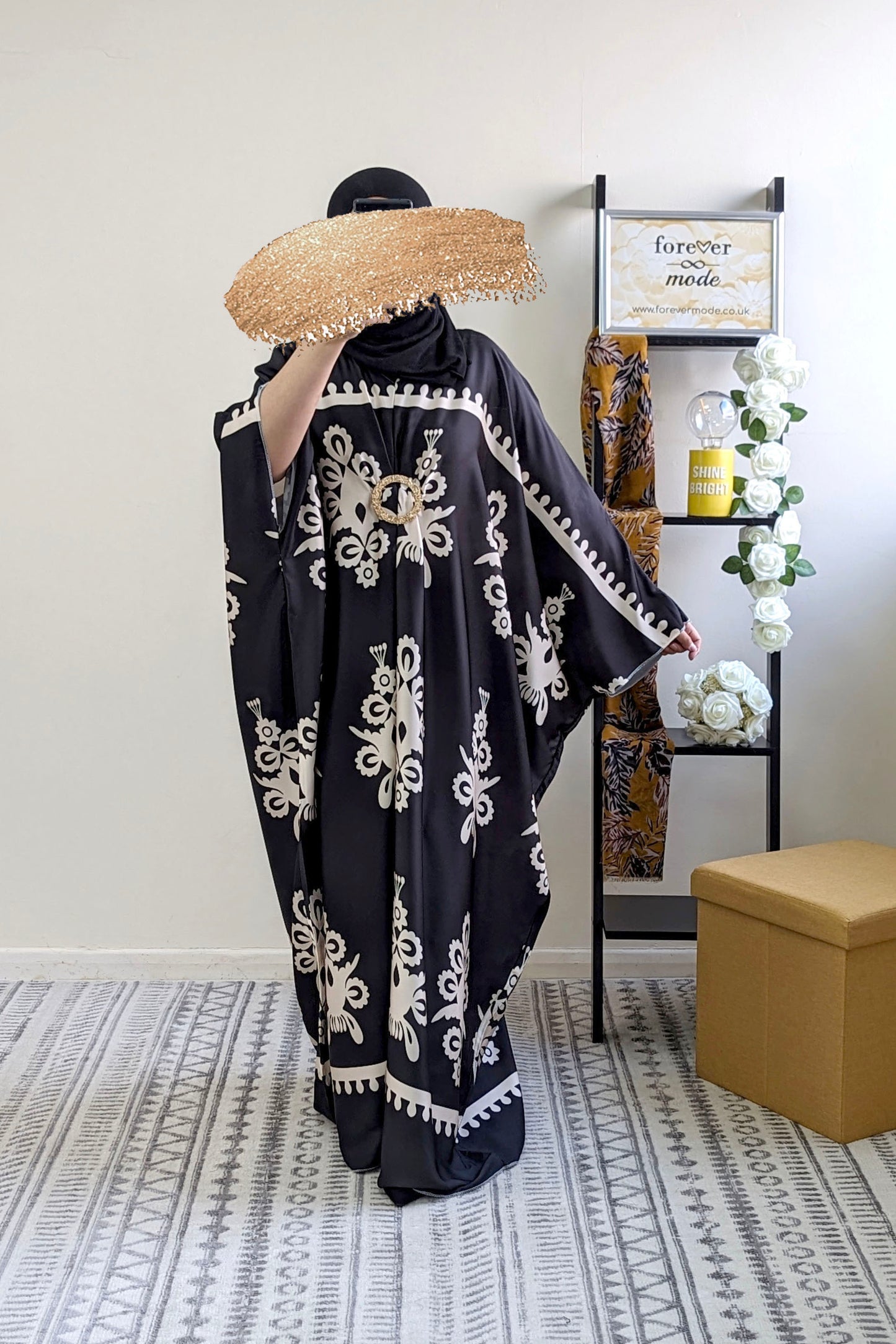 Black Damask Satin Batwing Dress