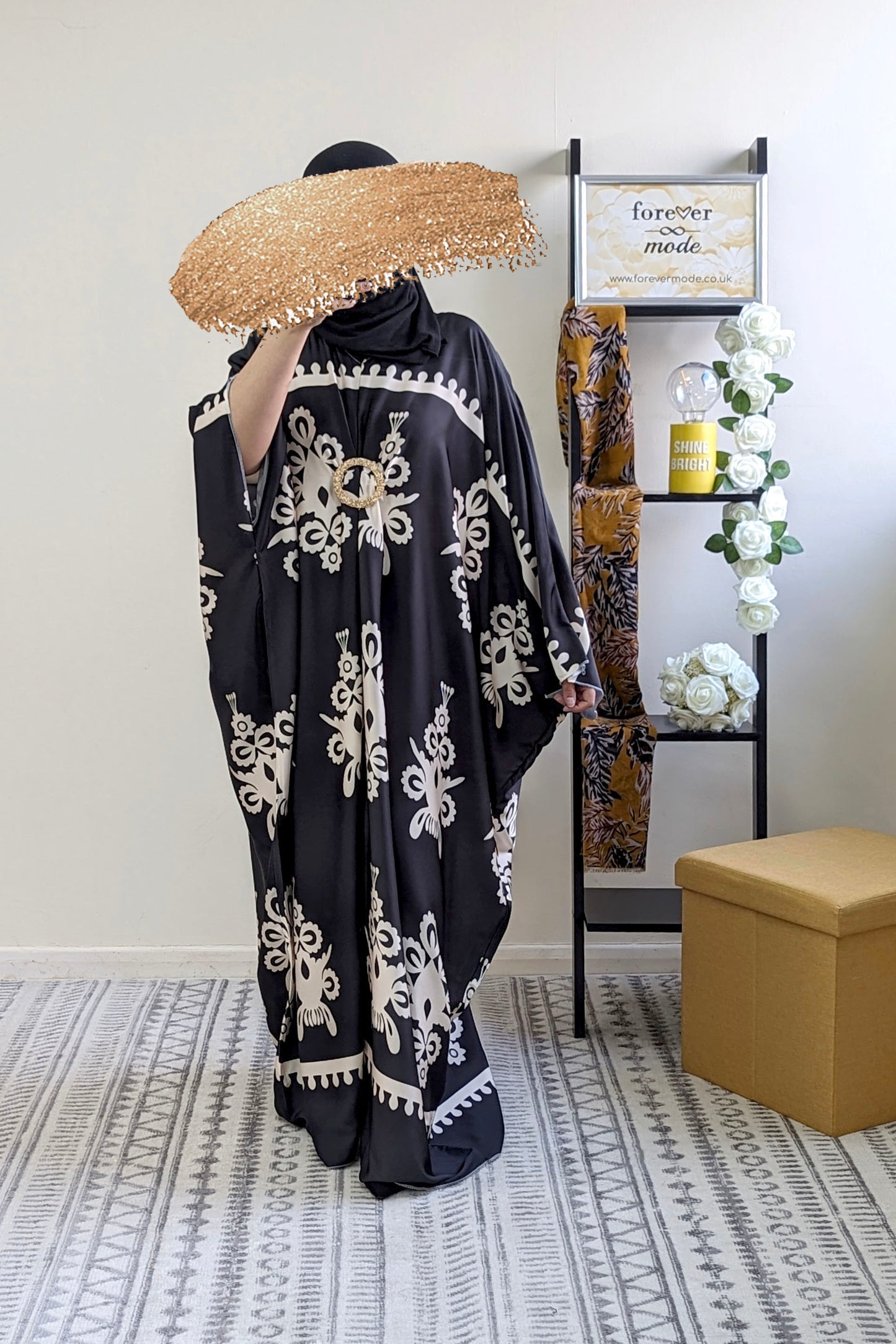 Black Damask Satin Batwing Dress