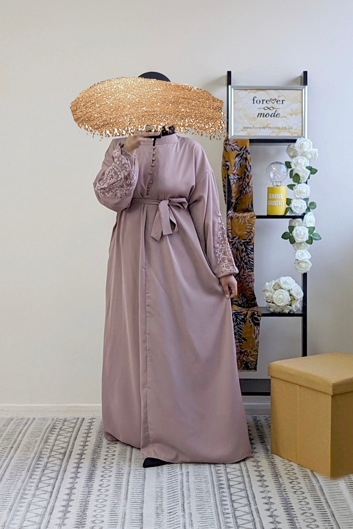 Dusty Pink Embroidered Sleeve Maxi