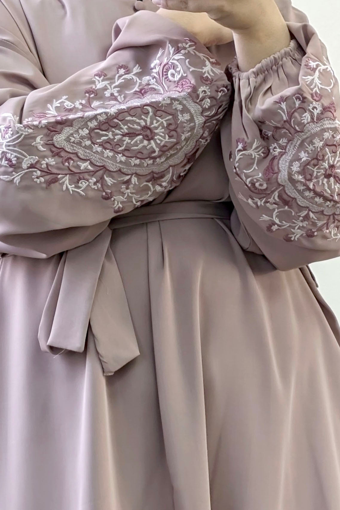 Dusty Pink Embroidered Sleeve Maxi