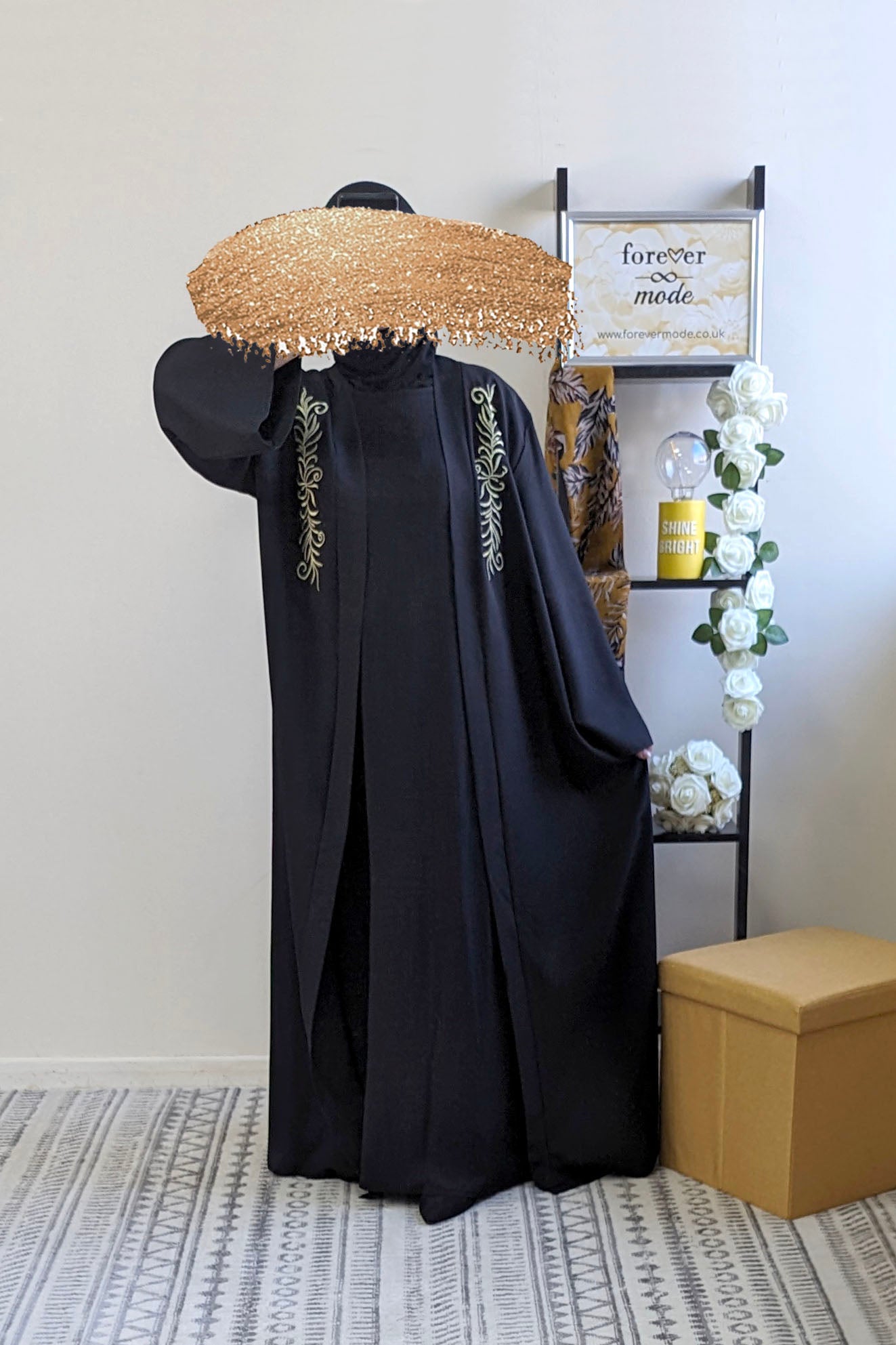 Black Embroidered Open Dress