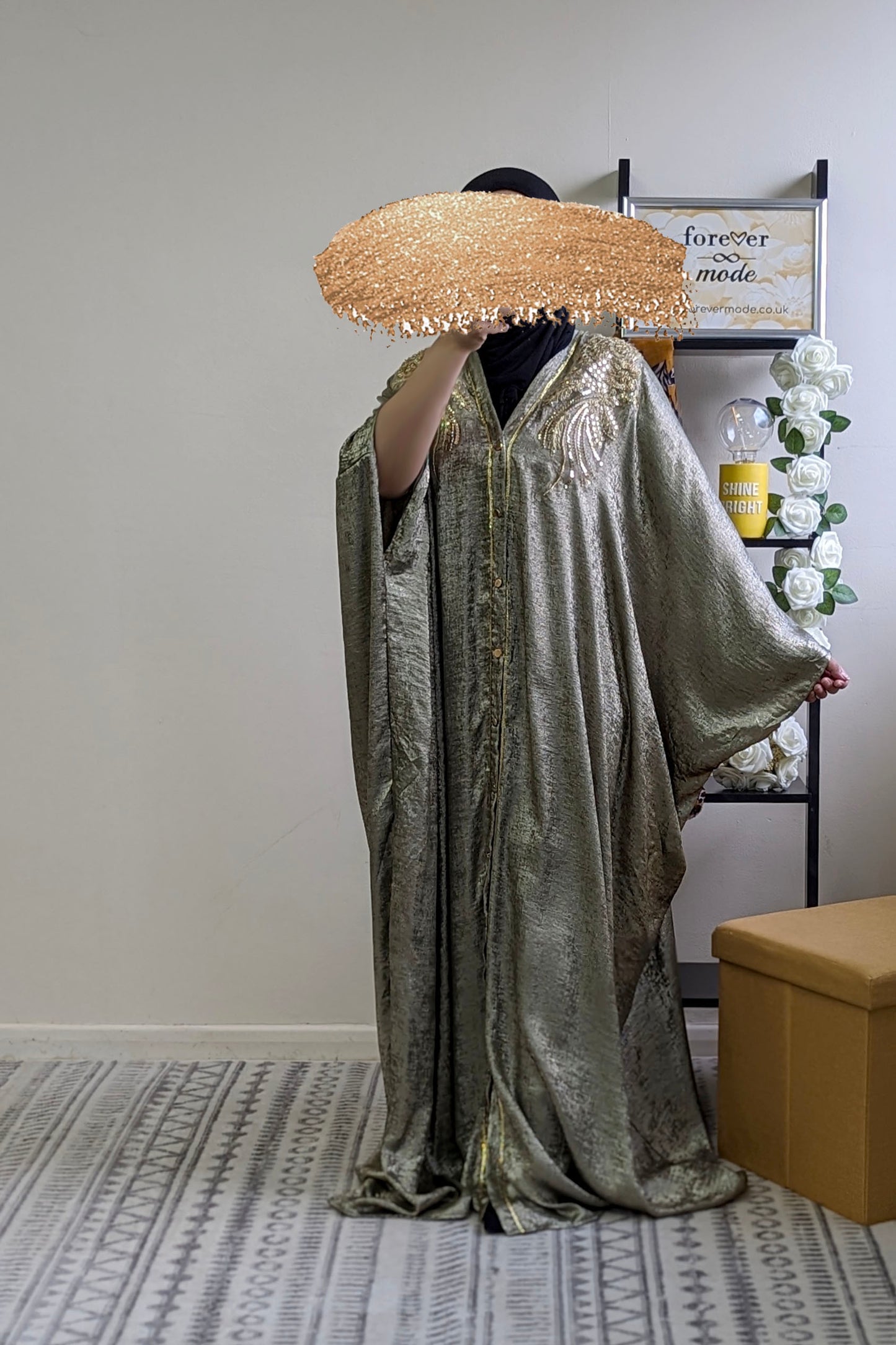 Khaki Gold Sequin Shimmer Maxi