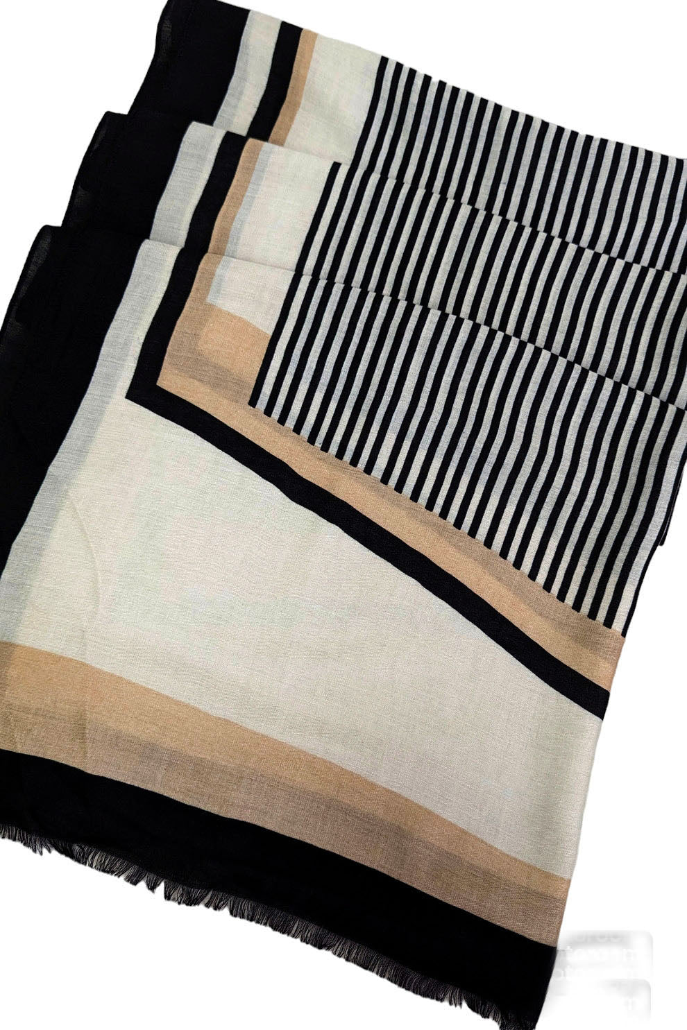 Cream Block Lined Print Scarf