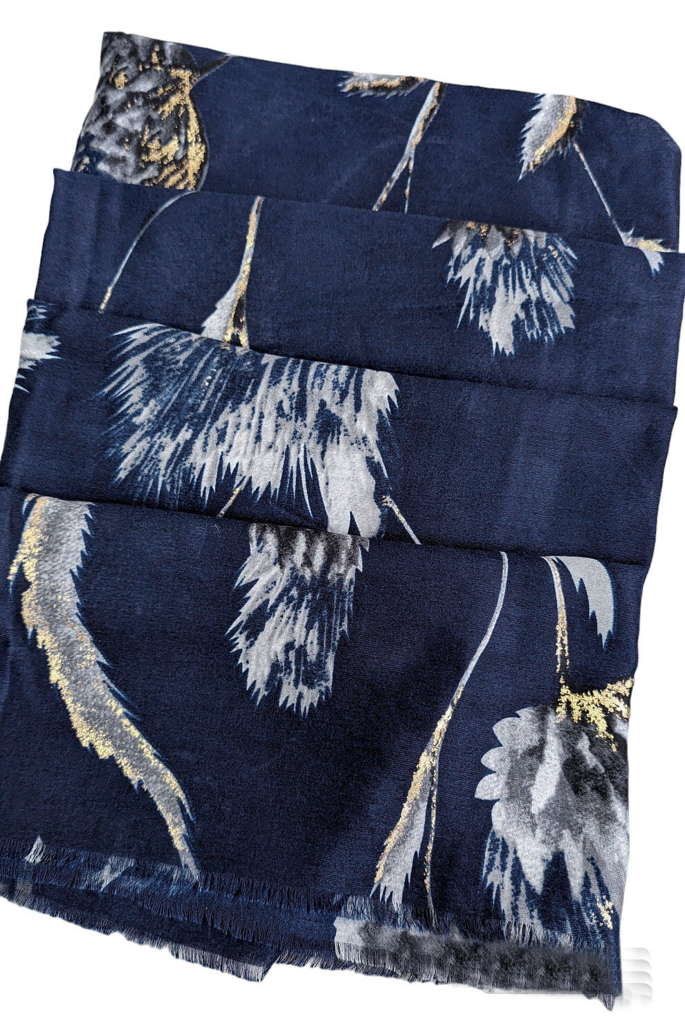 Navy Floral Gold Foil Scarf