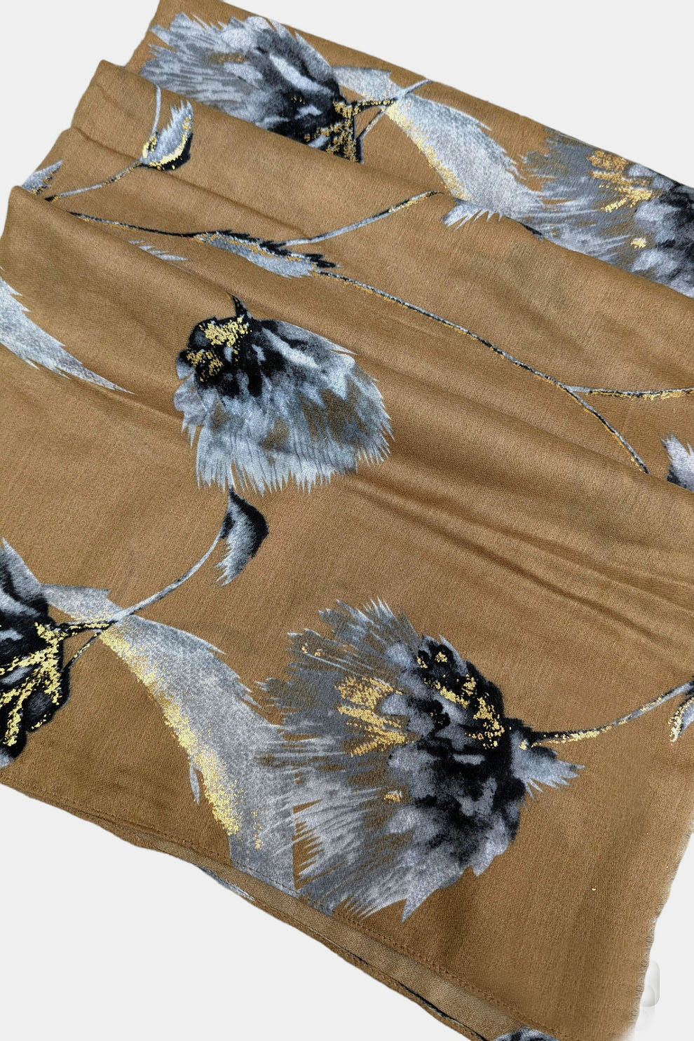 Brown Floral Gold Foil Scarf