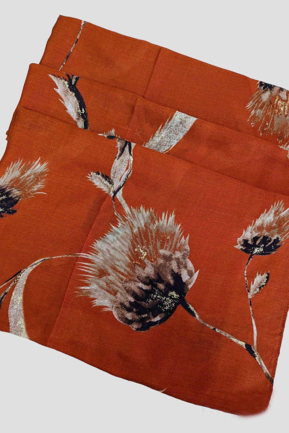 Orange Floral Gold Foil Scarf