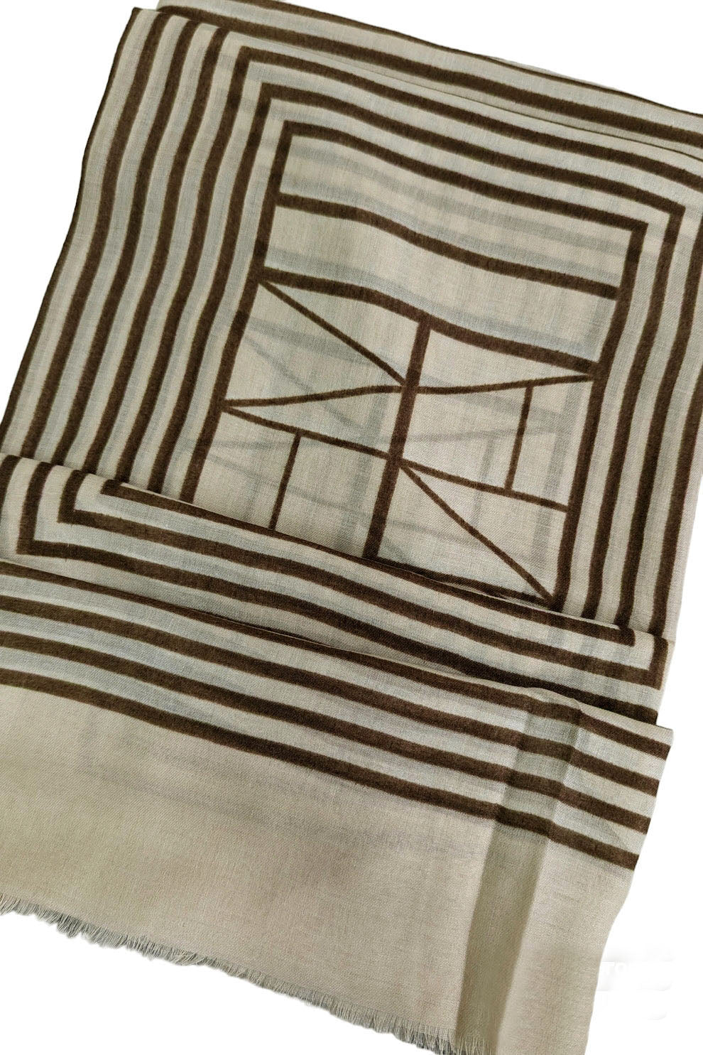 Beige Geometric Lined Scarf