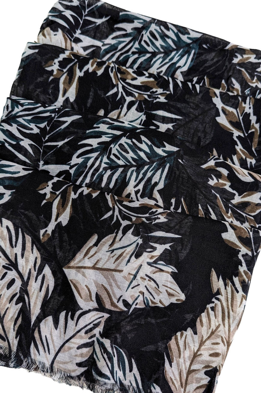 Black Leaf Print Scarf