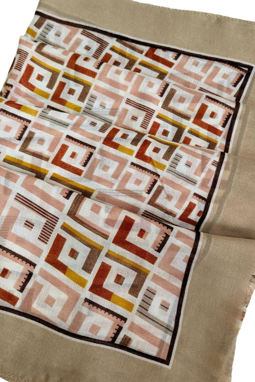 Beige Multi Square Printed Scarf