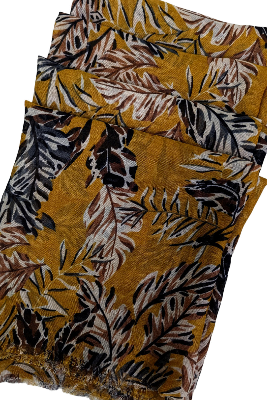 Mustard Leaf Print Scarf