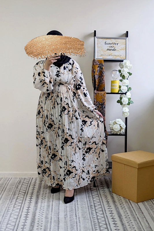 Cream Printed Maxi with Pleats