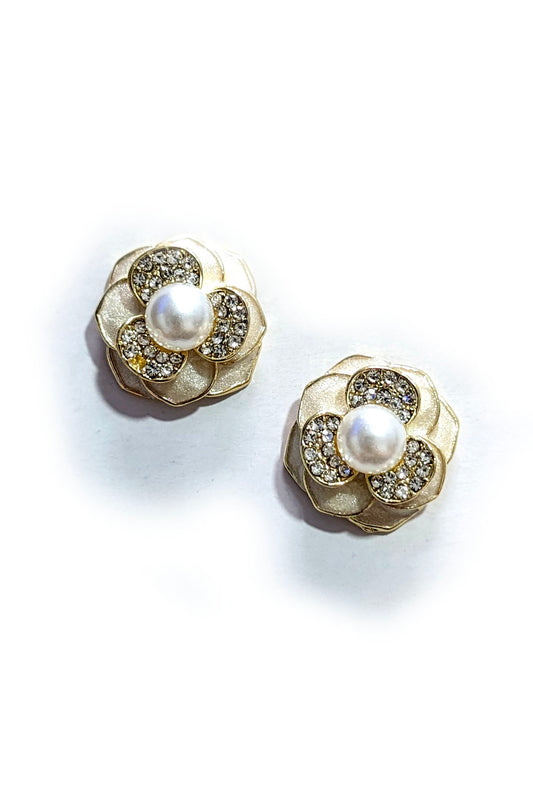 Gold Floral Pearl Earrings