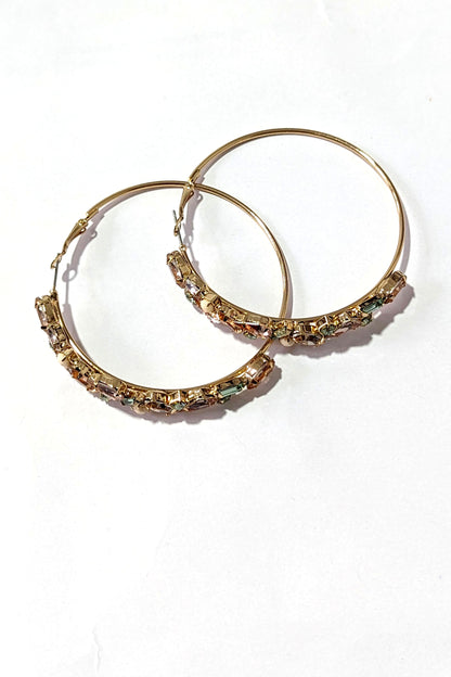 Multi Encrusted Hoop Earrings