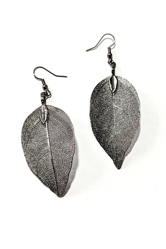 Gun Metal Leaf Earrings