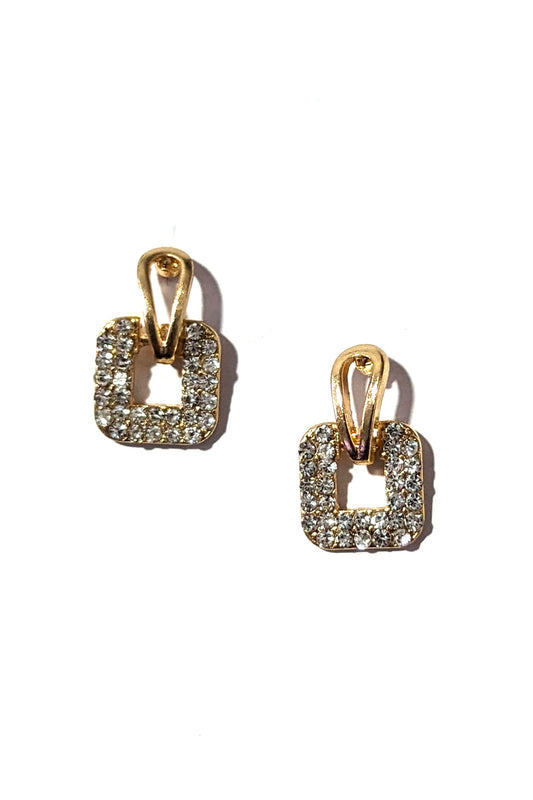 Gold Square Encrusted Earrings