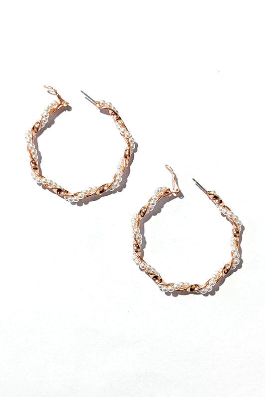 Rose Gold Pearl Hoop Earrings