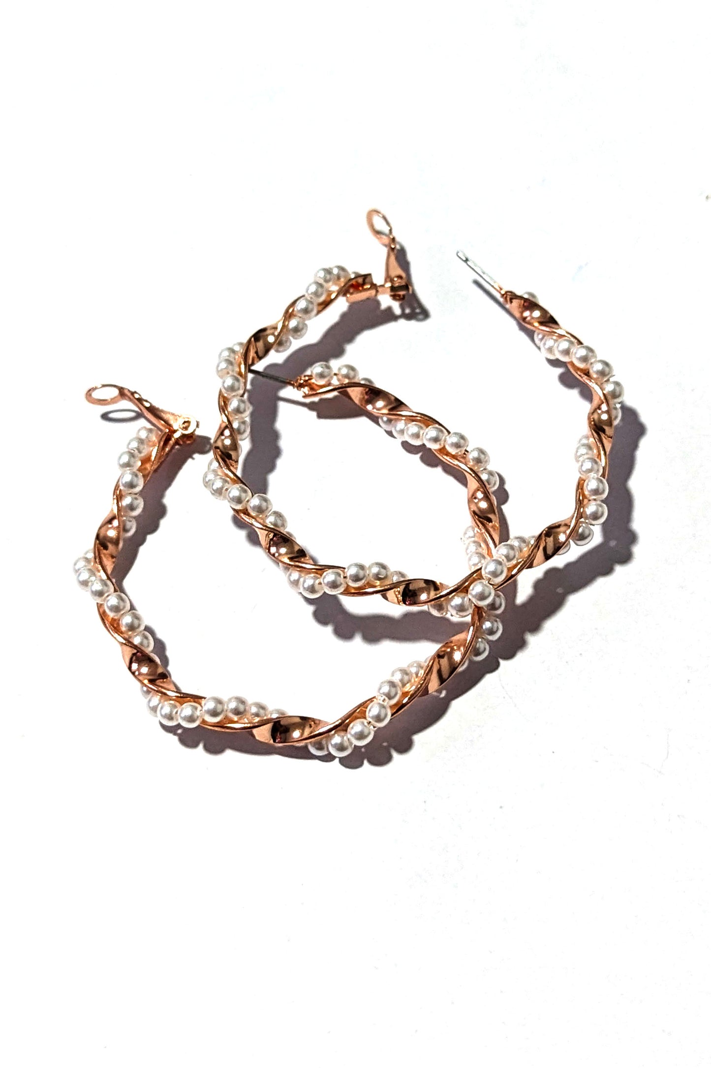 Rose Gold Pearl Hoop Earrings