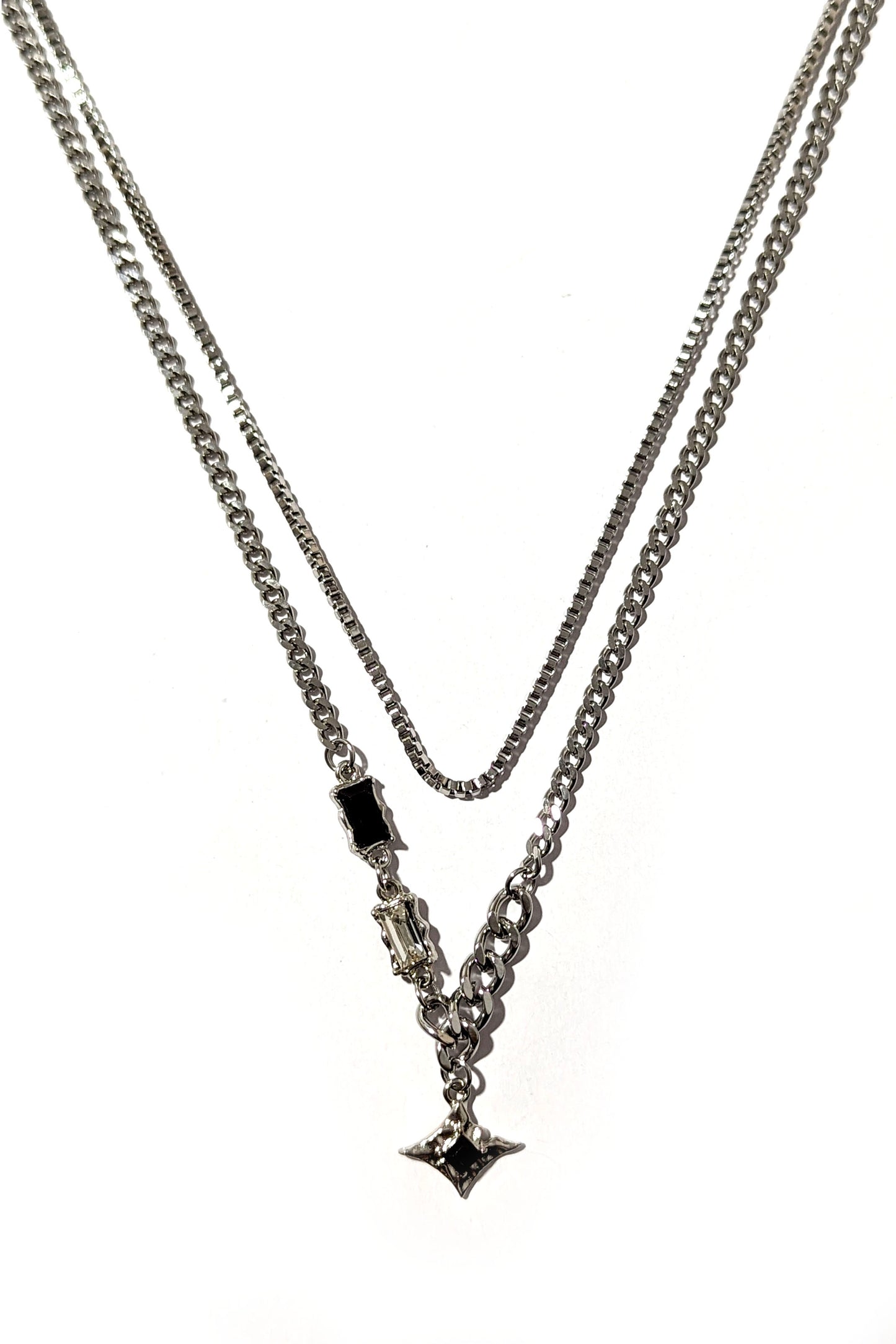 Silver Double Chain Diamond Necklace