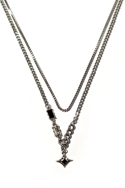 Silver Double Chain Diamond Necklace