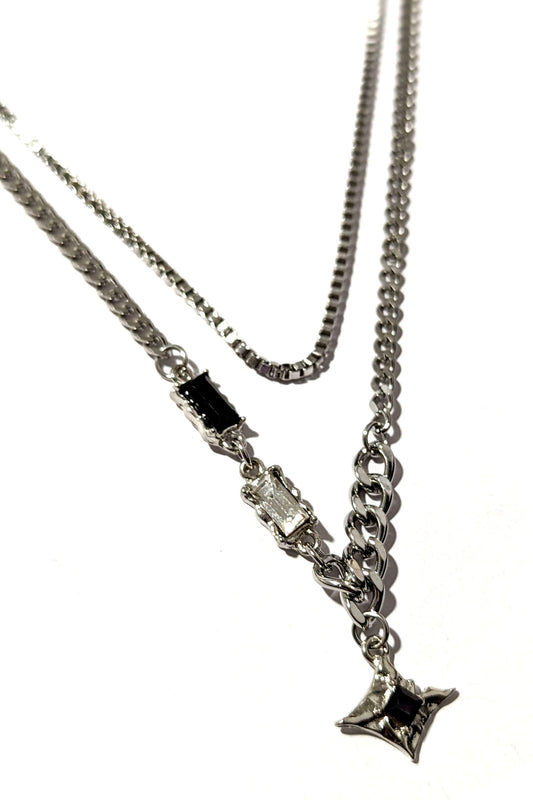 Silver Double Chain Diamond Necklace