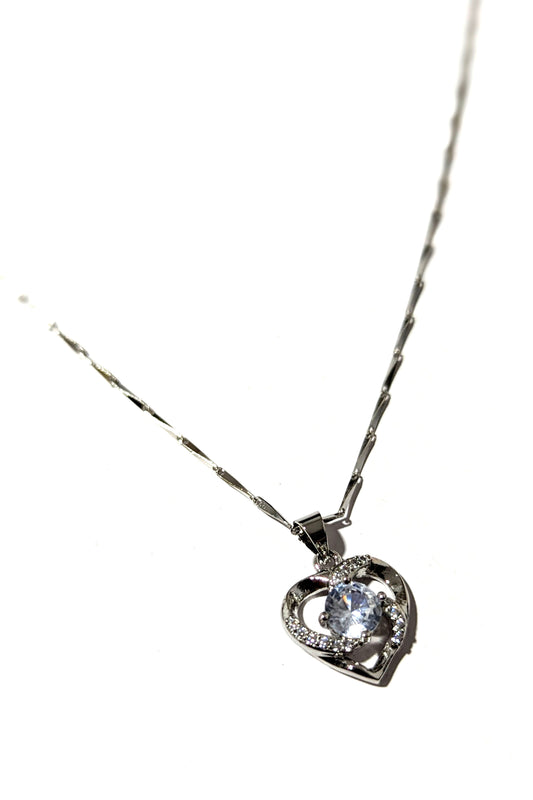 Silver Heart Crystal Necklace