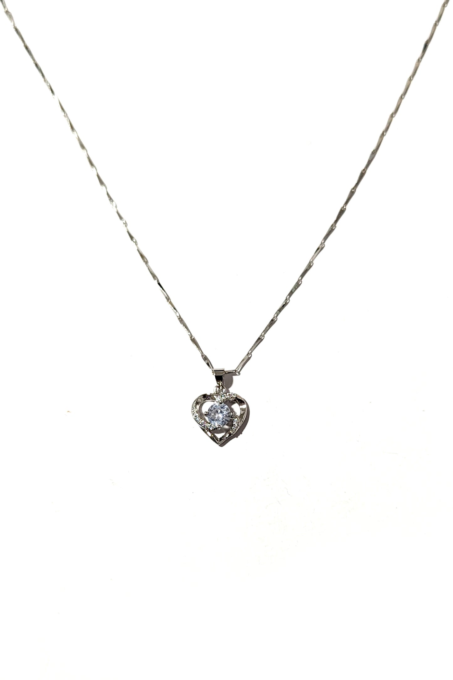 Silver Heart Crystal Necklace