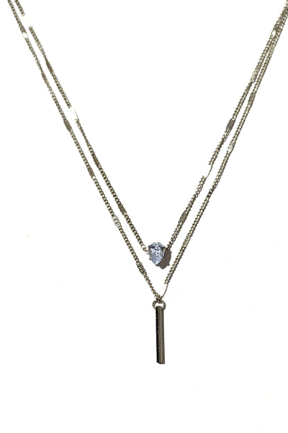 Silver Gem Double Necklace