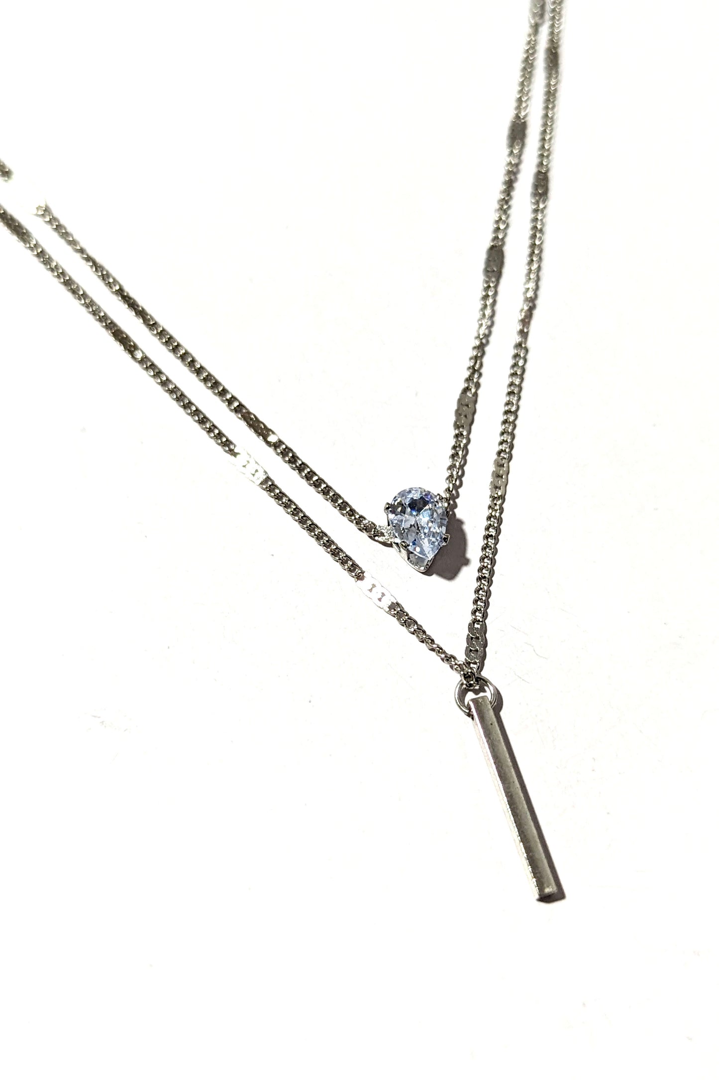 Silver Gem Double Necklace