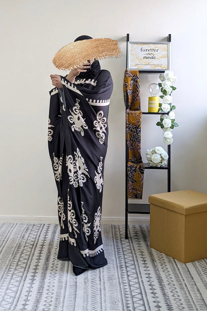 Black Damask Satin Batwing Dress