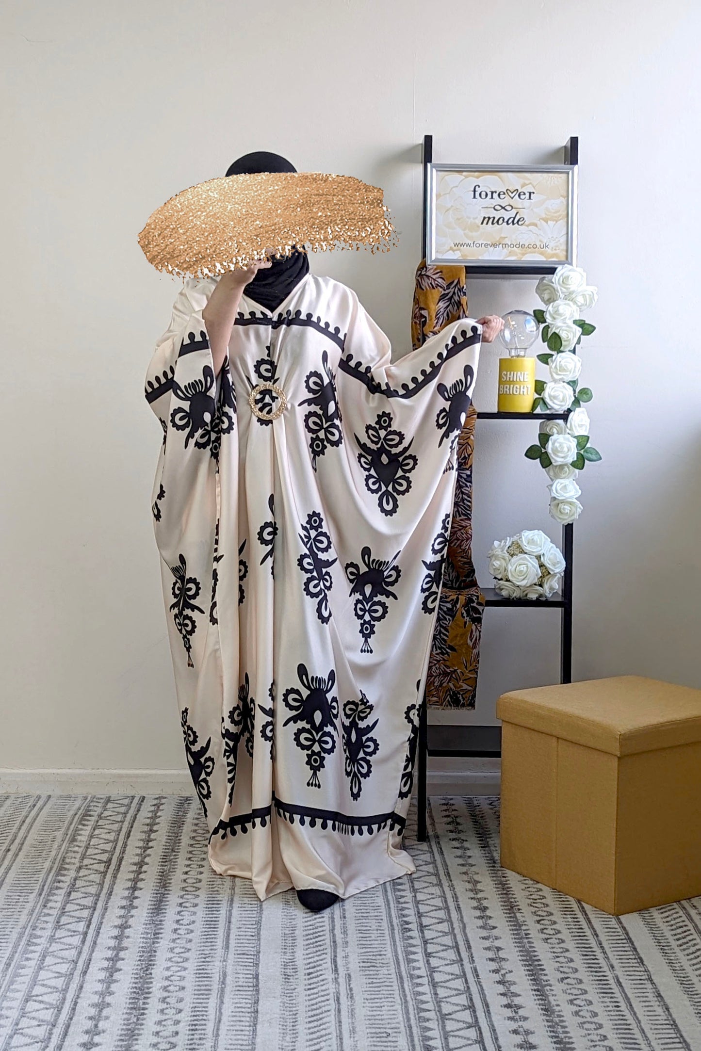 Cream Damask Satin Batwing Dress