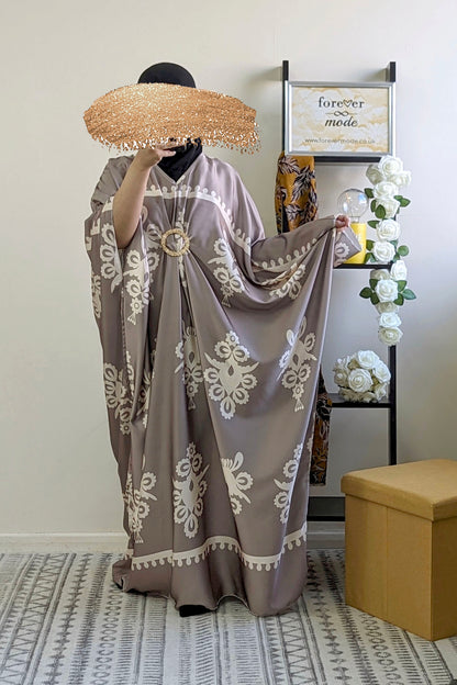 Taupe Damask Satin Batwing Dress