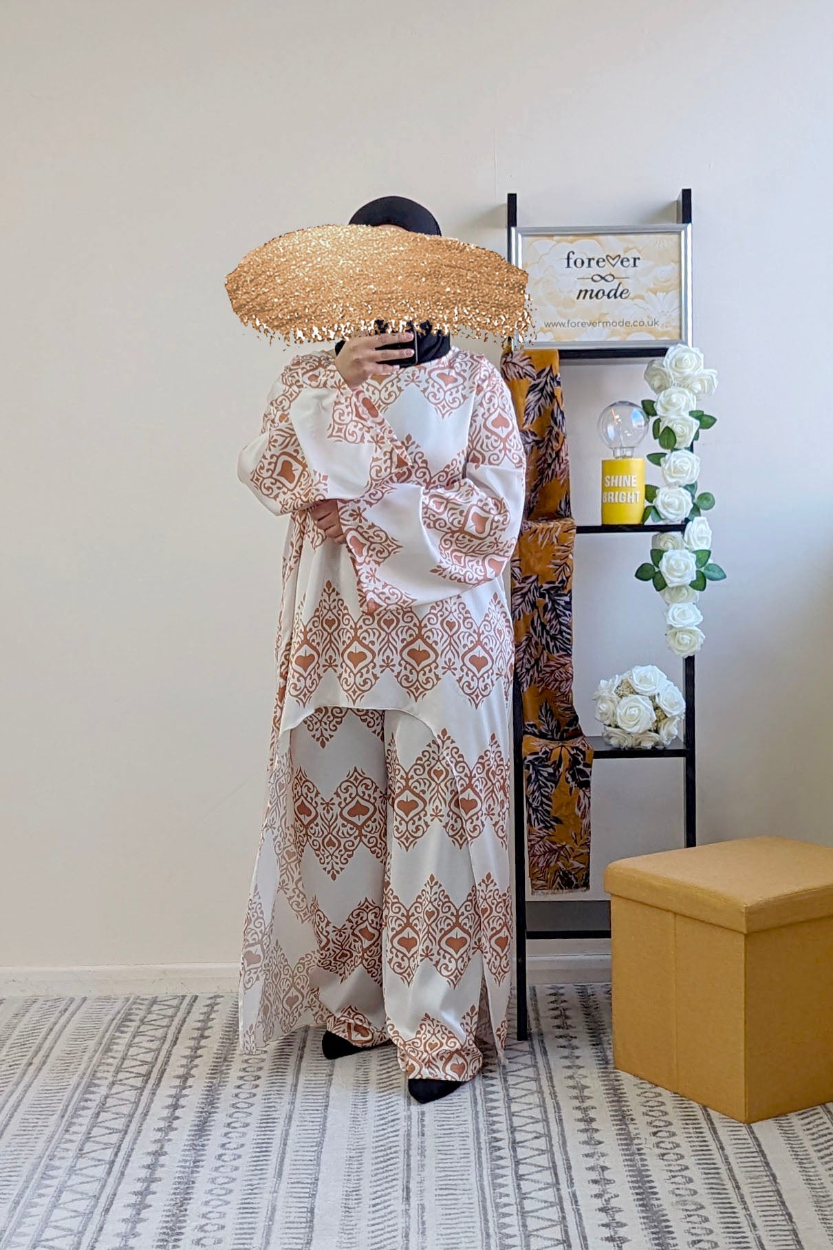 Tan High Low Printed Co-ord