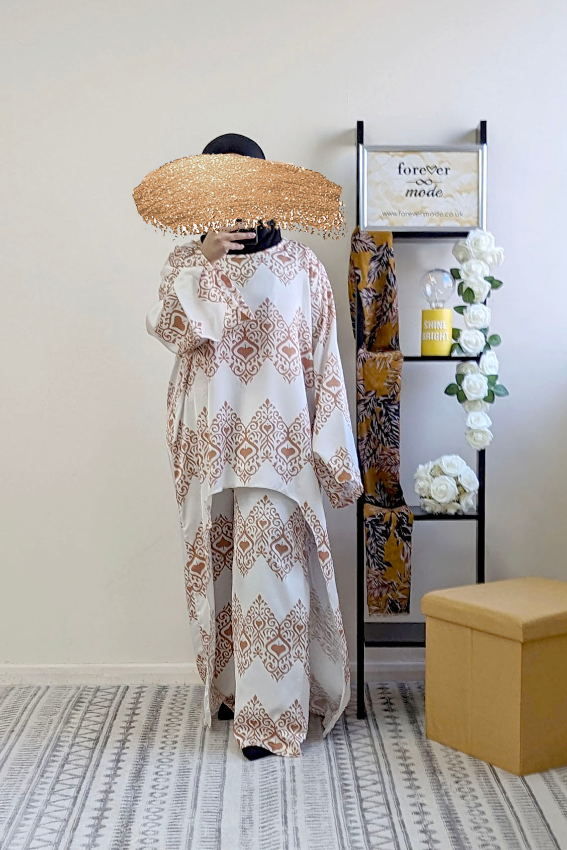 Tan High Low Printed Co-ord
