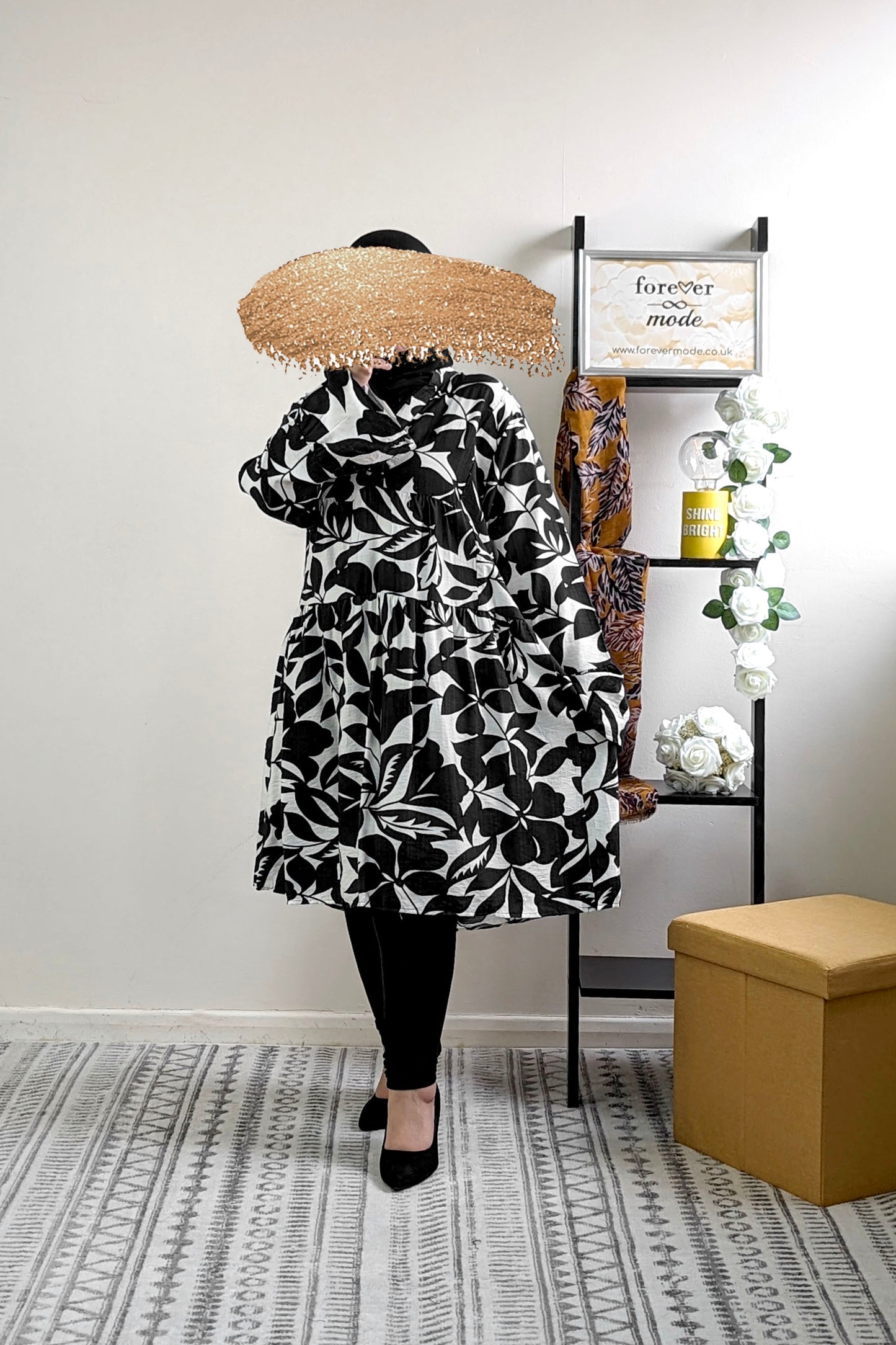 Black Printed Knee Length Dress