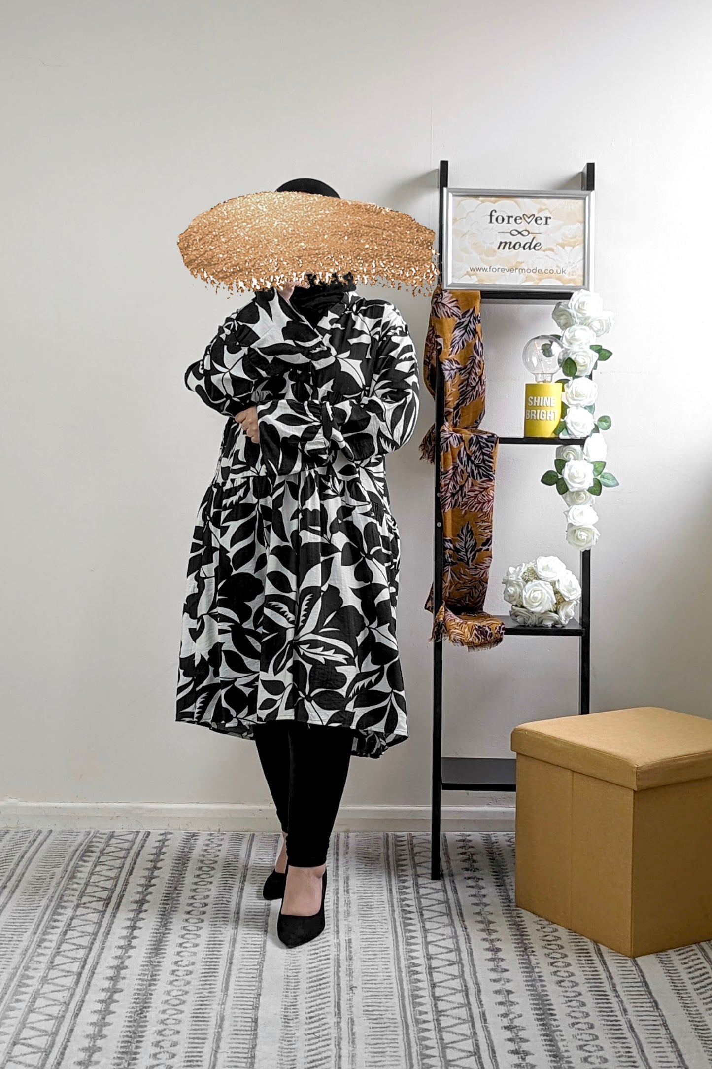 Black Printed Knee Length Dress