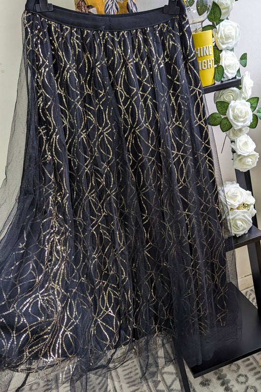 Black Shimmer Net Skirt
